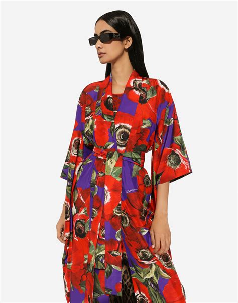 robe dolce gabbana|Silk kimono robe with anemone print .